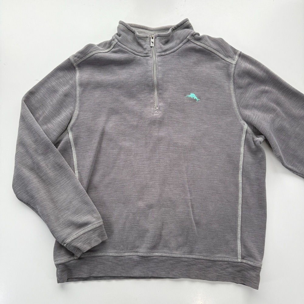 TOMMY BAHAMA 1/4 Zip Pullover Sweatshirt Mens XL Gray Pima‎ Cotton Blend Preppy